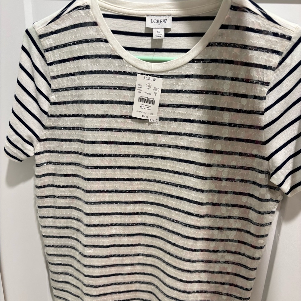 J.Crew Navy and White Sequin Tee